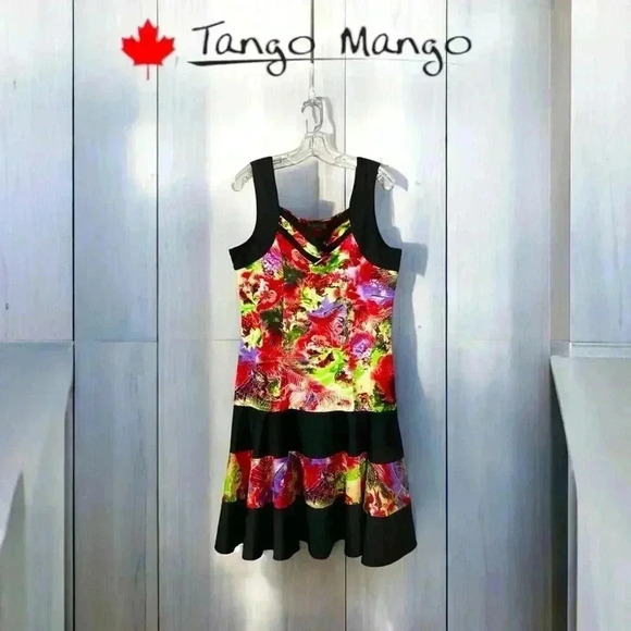 Tango Mango,  Floral Print Cross-Neck Flared Dress, Xl, Black & Red 🌸 - Picture 1 of 6